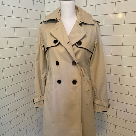 Club Monaco Trench Coat Cream/Black Leather S - Picture 2 of 8